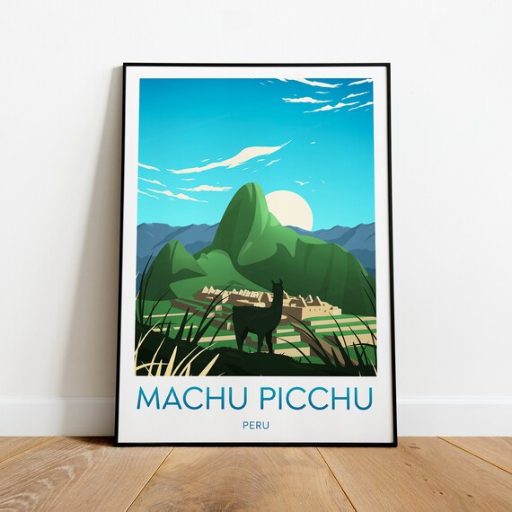 Machu Picchu Peru Ancient Inca Ruins with Llama Andes Travel Poster