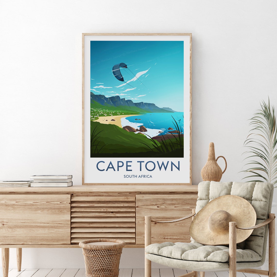 Cape Town South Africa Kitesurfer Table Mountain Travel Poster - Image 2