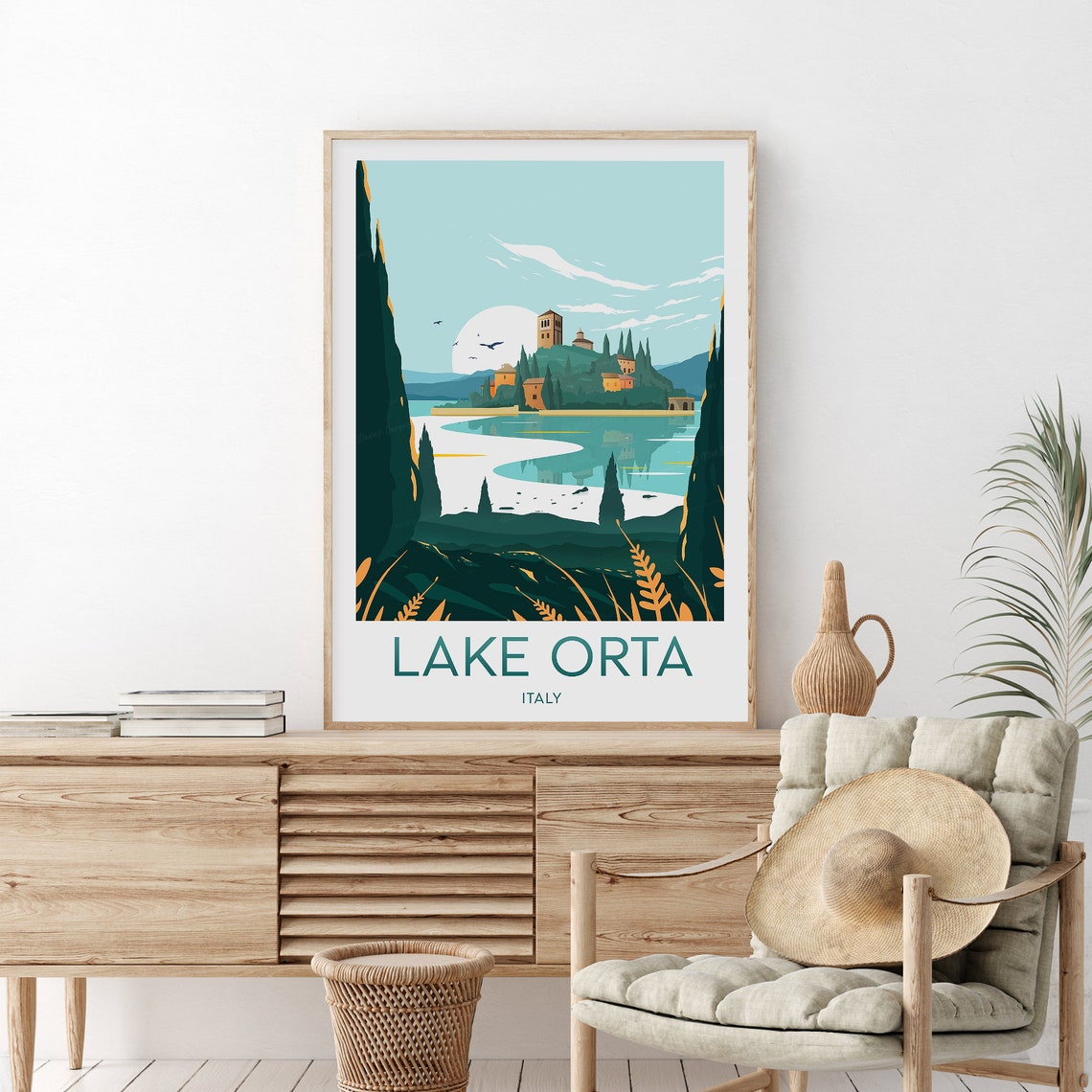 Lake Orta Italy Island Bell Tower Cypress Lined Travel Poster - Image 2