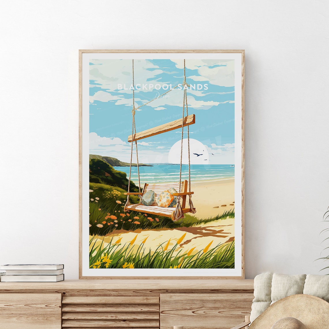 Blackpool Sands Devon Beach Swing Sea View Travel Poster England - Image 2