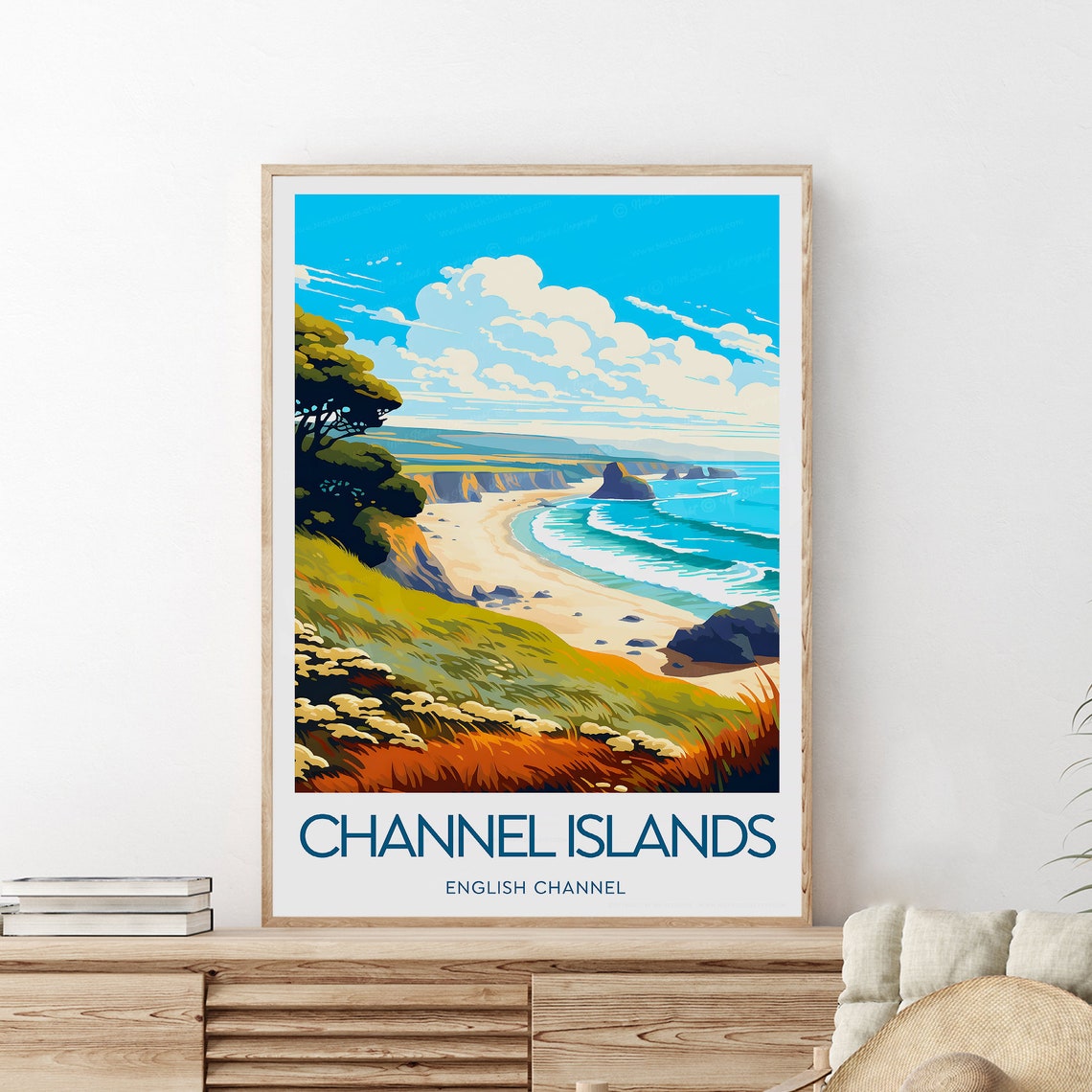 Channel Islands English Channel Golden Cliffs Seaside Travel Poster
