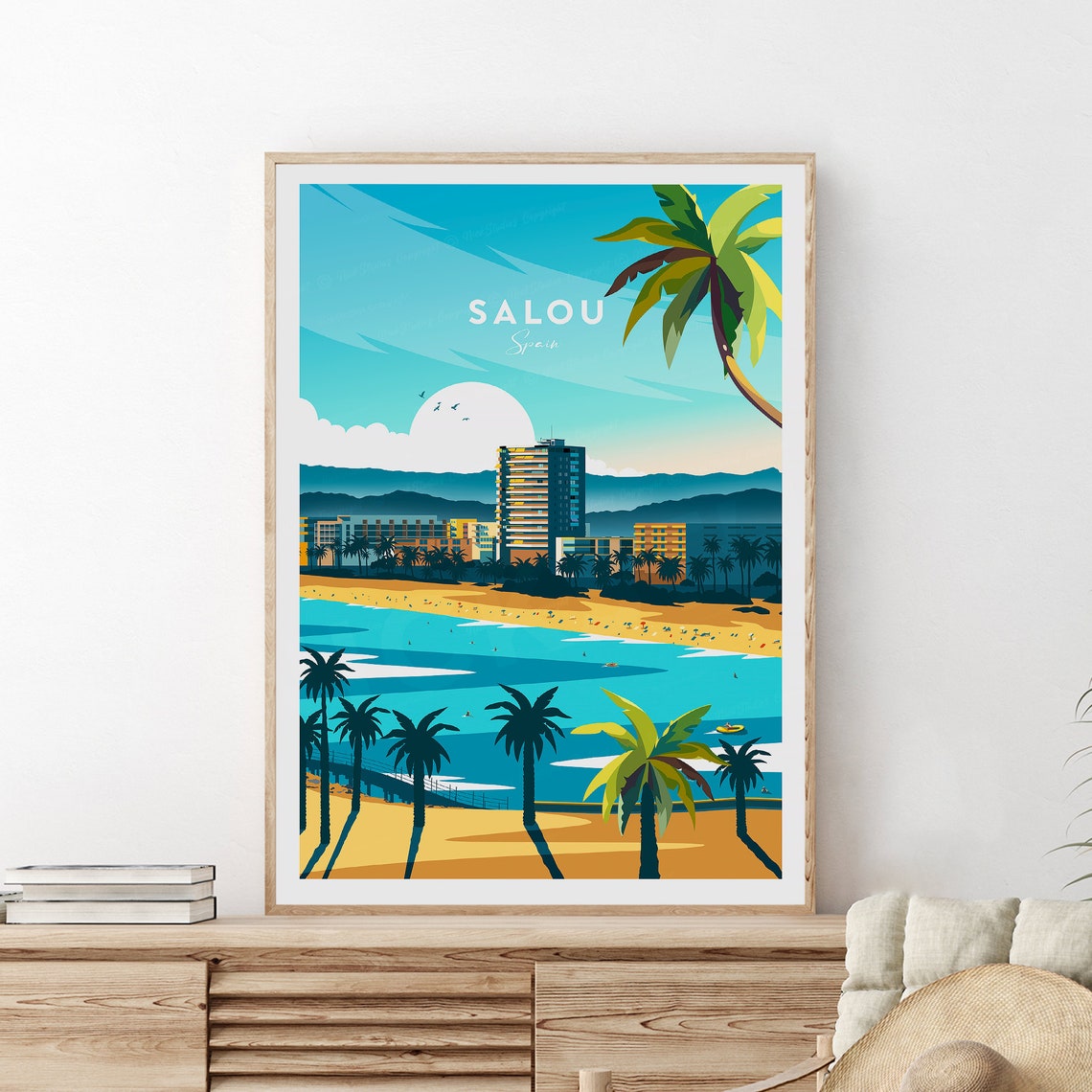 Salou Spain Beachfront Resort Skyline at Golden Sunset Travel Poster