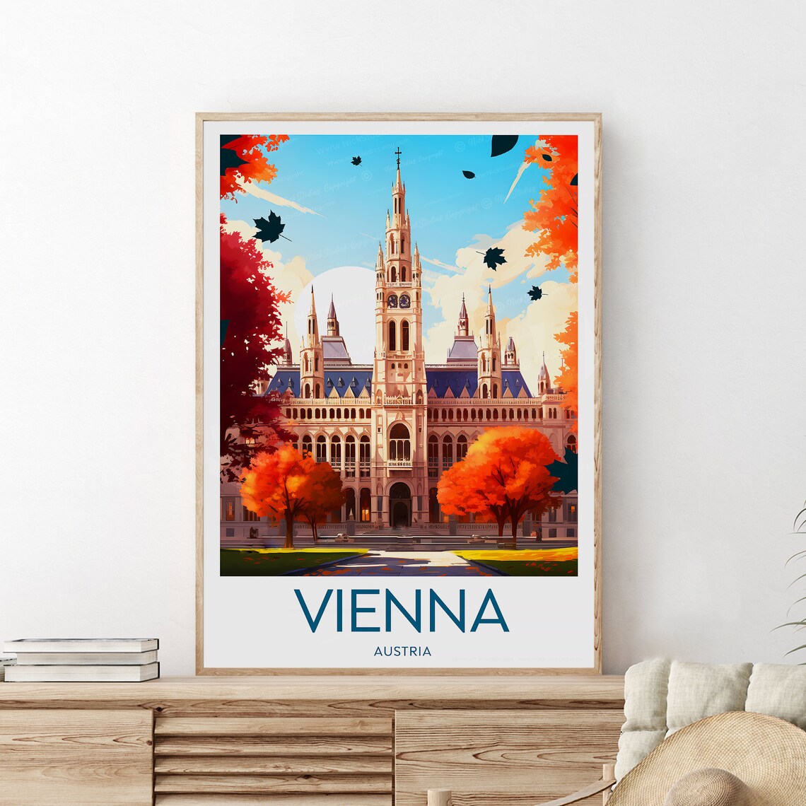 Vienna Austria Grand City Hall Autumn Leaves Fall Travel Poster - Image 2