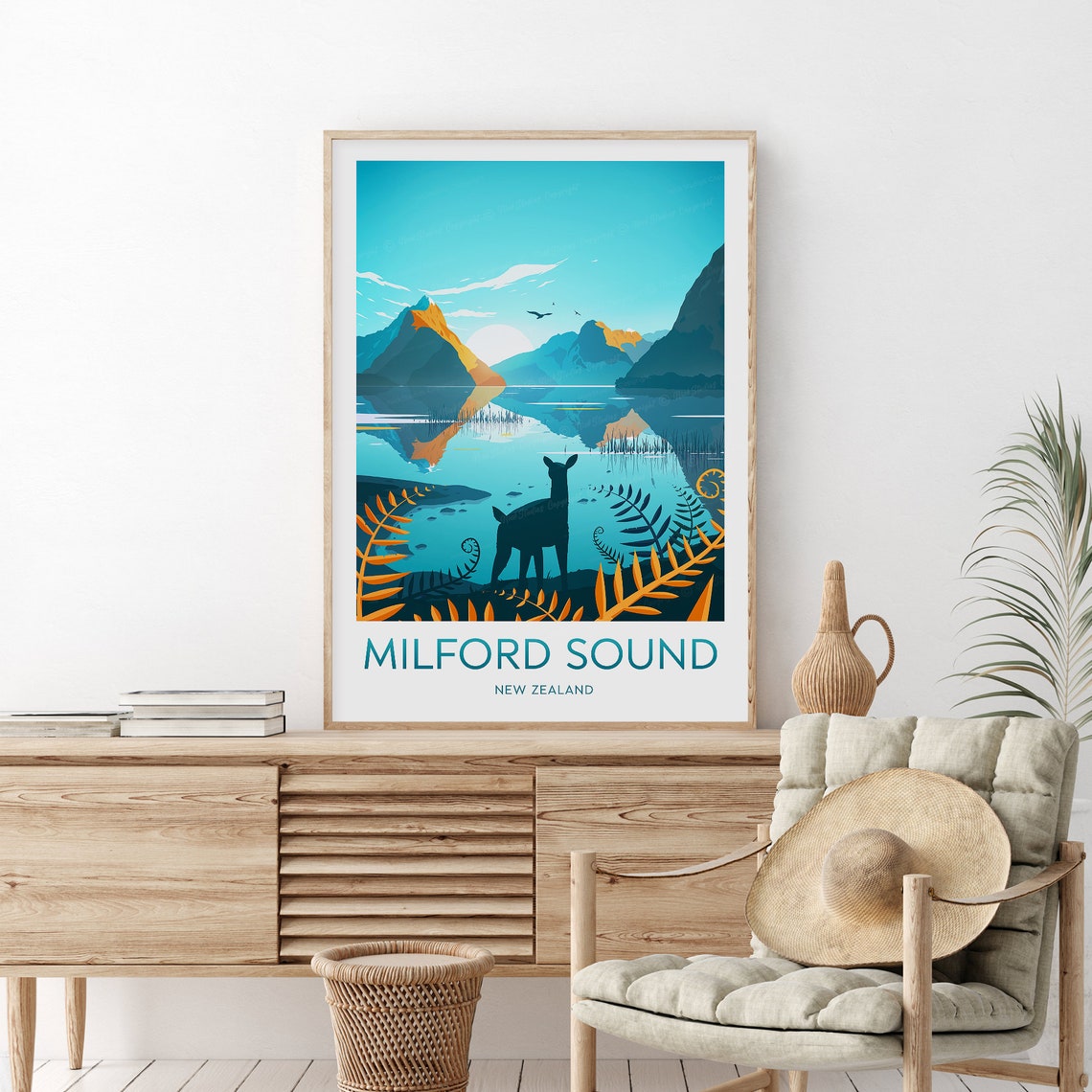 Milford Sound Travel Print New Zealand Milford Sound Poster New Zealand Art Wedding Gift