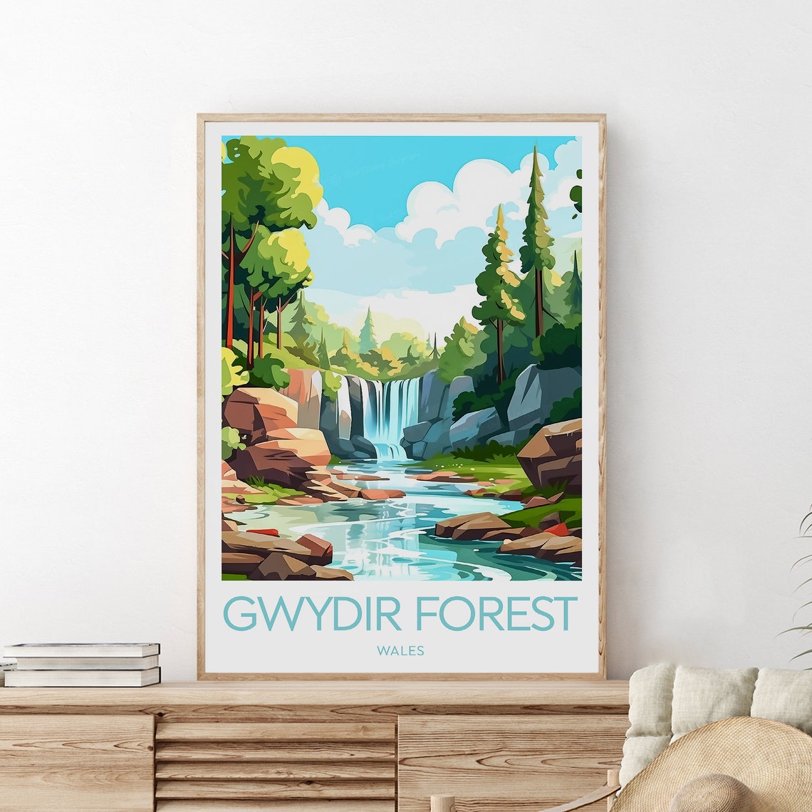 Gwydir Forest Wales Cascading Waterfall River Rocks Travel Poster - Image 2