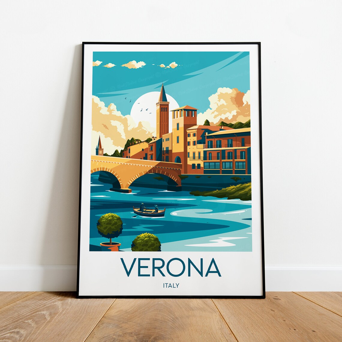 Verona Italy Ponte Pietra Bridge Over the Adige River Scene Poster - Image 2