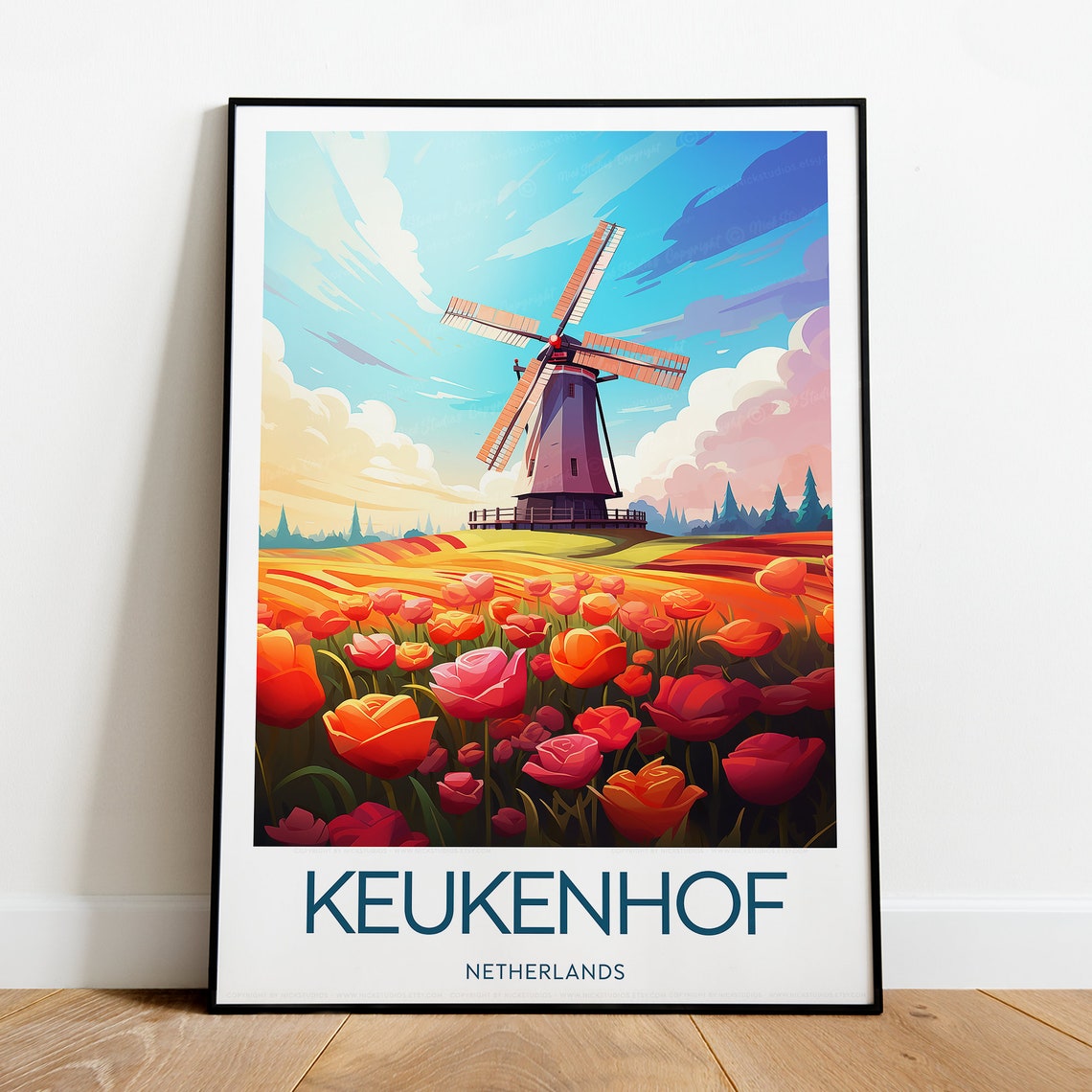 Keukenhof Netherlands Windmill Tulip Fields Spring Bloom Travel Poster - Image 2