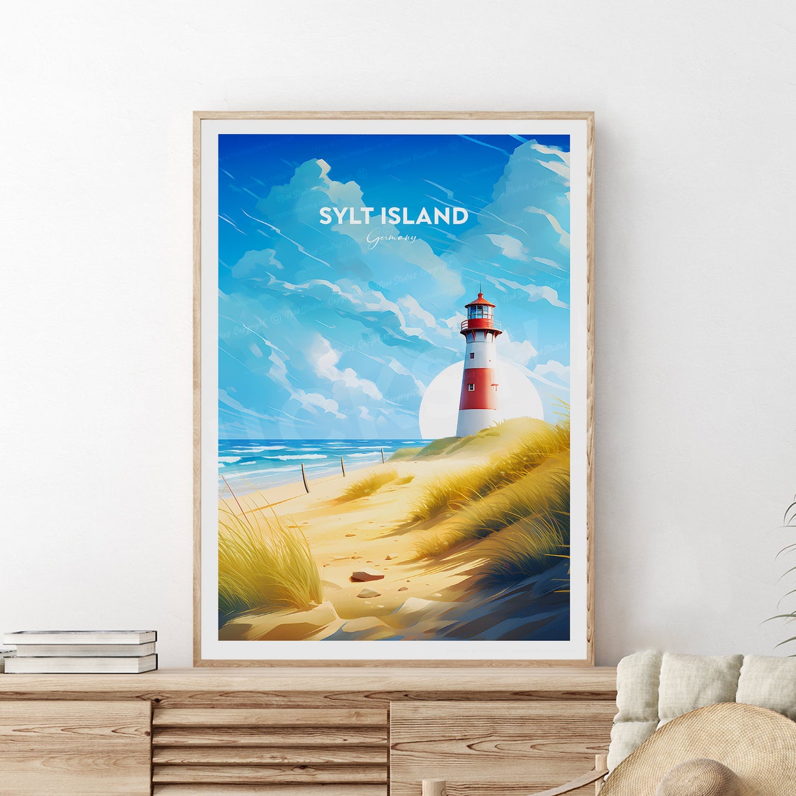 Sylt Island Germany Striped Lighthouse Blue Sky Travel Poster