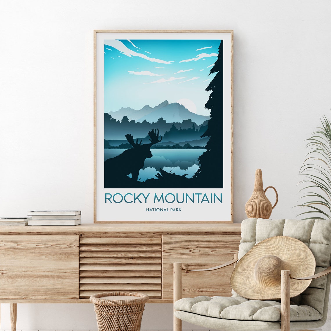Rocky Mountain National Park Moose Lakeside Dawn Travel Poster - Image 2