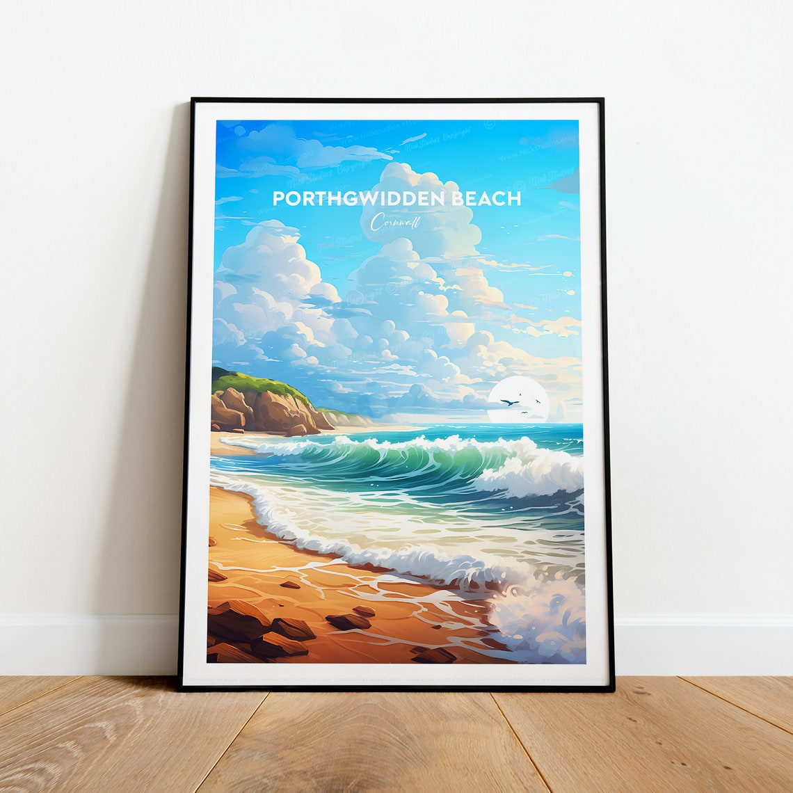 Porthgwidden Beach Cornwall Cloudy Sky Coastal Travel Poster