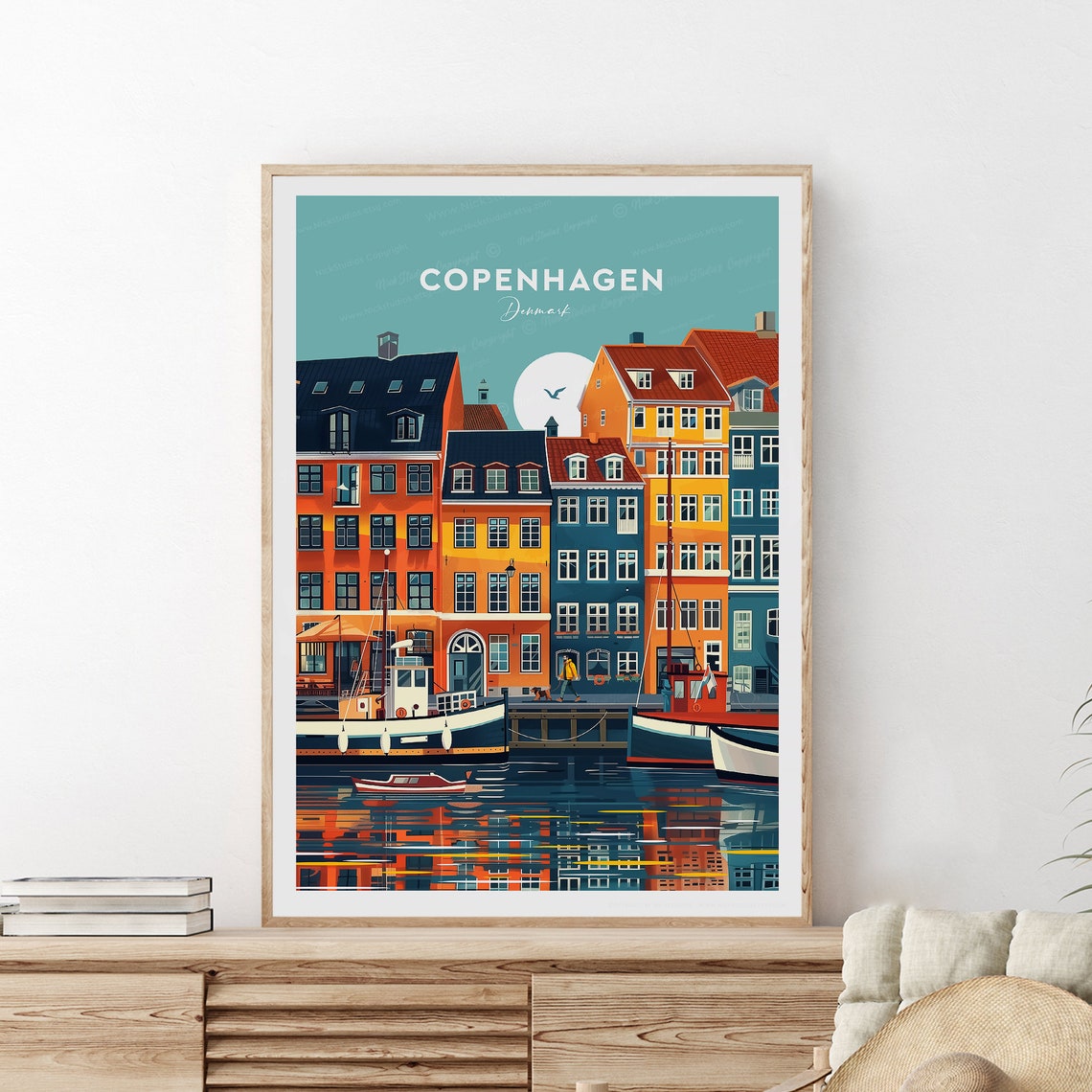 Copenhagen Denmark Nyhavn Colorful Harbour House Reflection Poster - Image 2