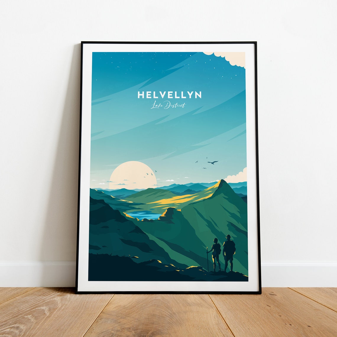 Helvellyn Lake District Hikers Sunrise Summit Ridge Walk Poster