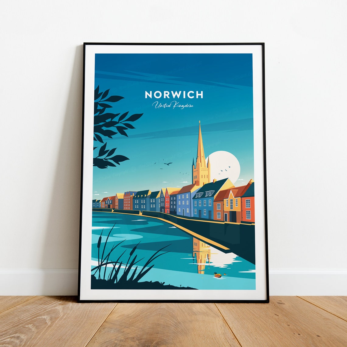 Norwich United Kingdom Riverside Terraces and Church Spire Poster - Image 2
