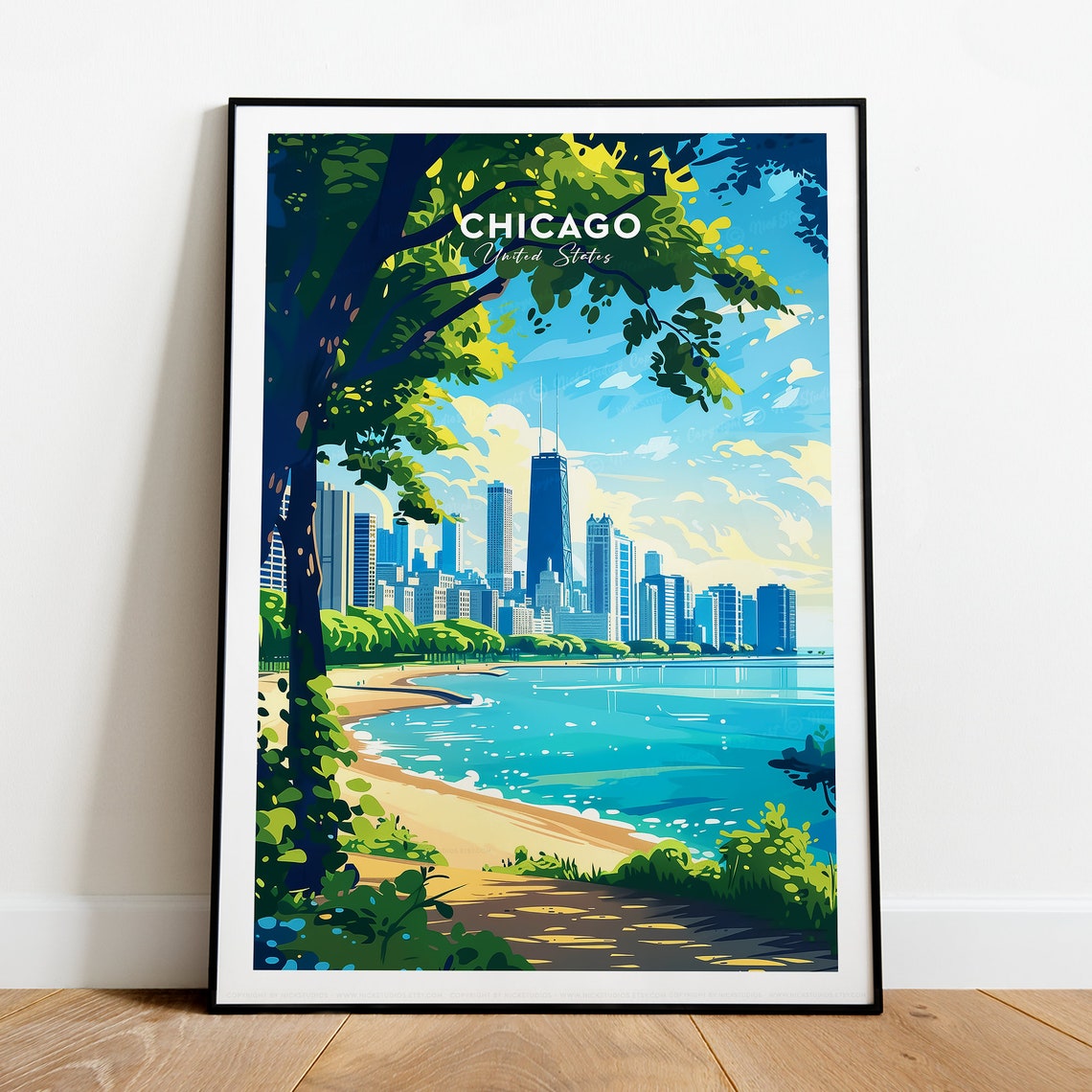 Chicago Illinois Lakefront Summer Skyline Park Beach View Poster