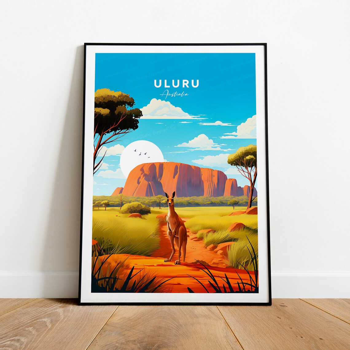 Uluru Australia Red Rock Desert Kangaroo Outback Travel Poster - Image 2