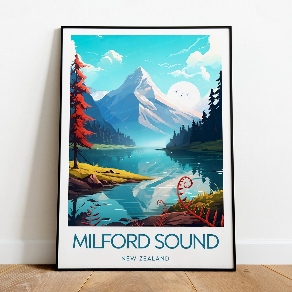 Milford Sound New Zealand Mountain Lake Alpine Scenery Travel Poster
