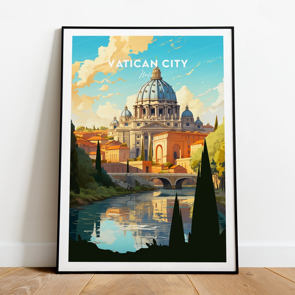 Vatican City Italy Saint Peters Basilica River View Travel Poster