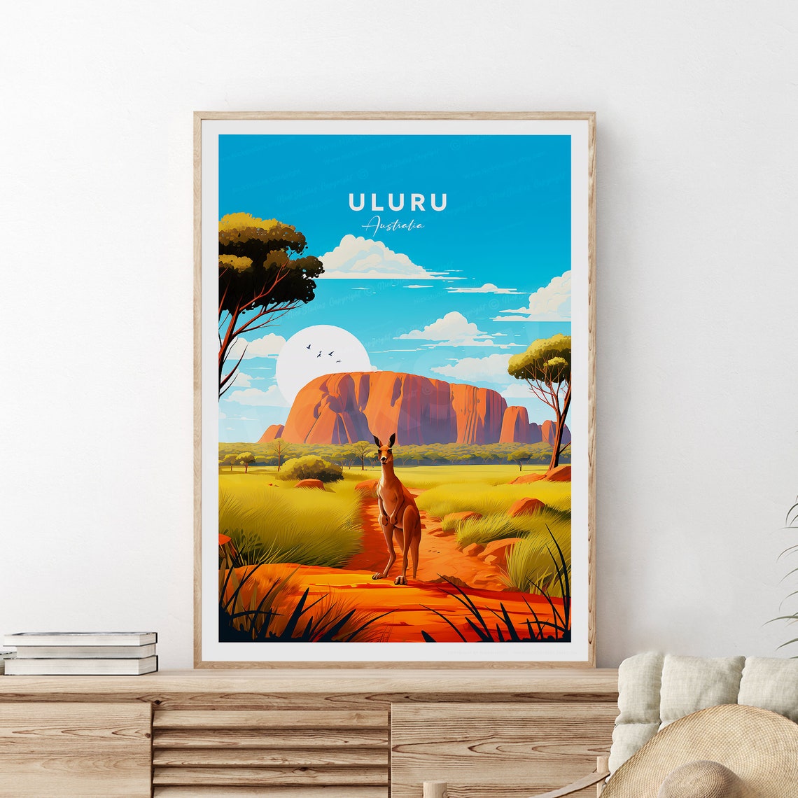 Uluru Australia Red Rock Desert Kangaroo Outback Travel Poster