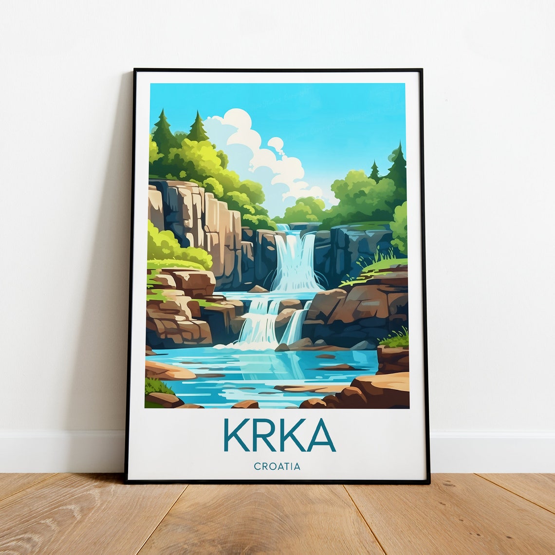 Krka Croatia Waterfall Turquoise Pools Cliffs Travel Poster Nature - Image 2
