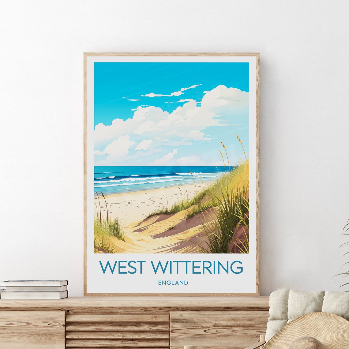 West Wittering England Beach Dunes Vintage Coastal Travel Poster