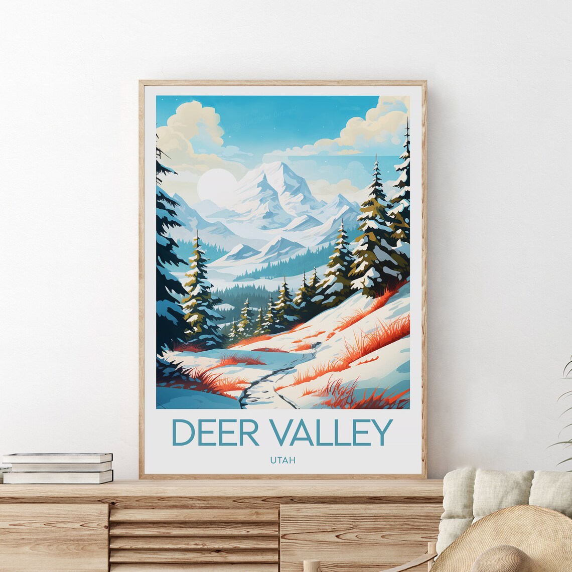 Deer Valley Utah Snowy Mountain Ski Resort Winter Travel Poster