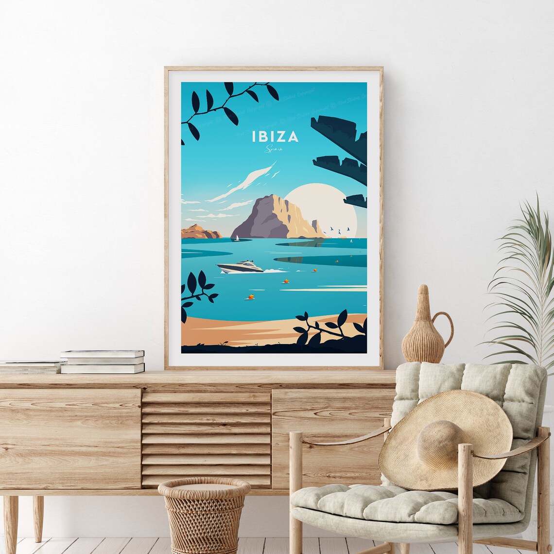 Ibiza Spain Rocky Sea Islet Yacht Mediterranean Sunset View Poster - Image 2