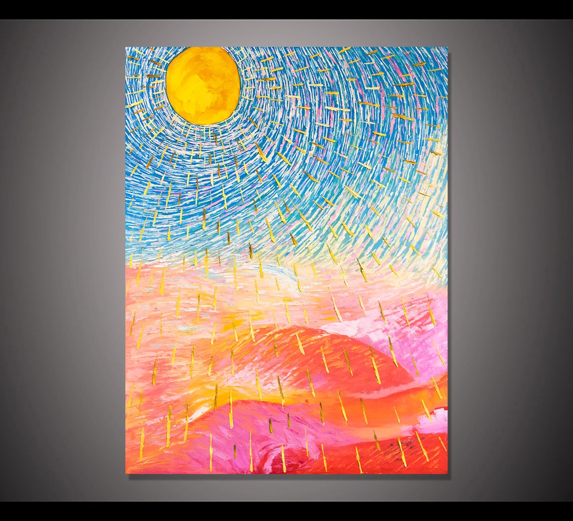 Abstract Golden Sun Radiant Pink Hills Modern Expressionist Poster - Image 6