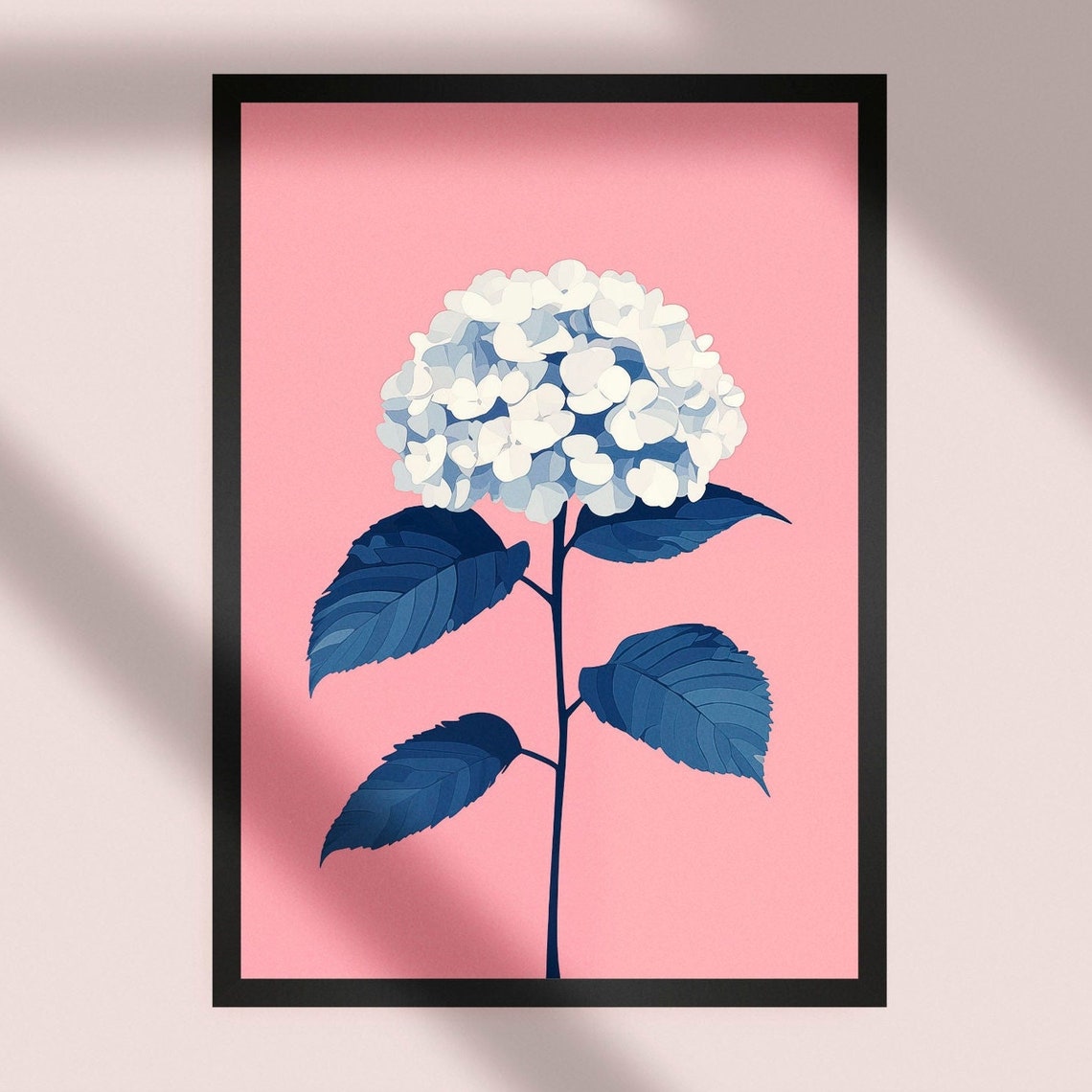 White Hydrangea Single Botanical Bloom On Pink Floral Art Poster