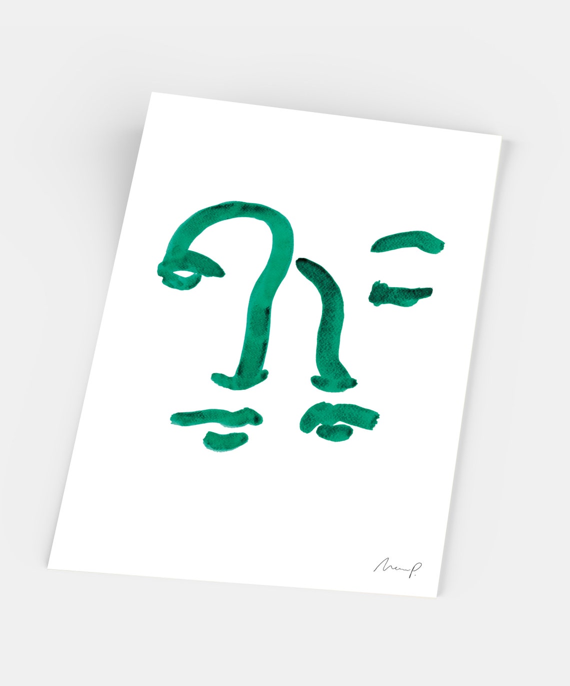 Green Brushstroke Face Ten Dual Face Abstract Portrait Art Poster - Image 5