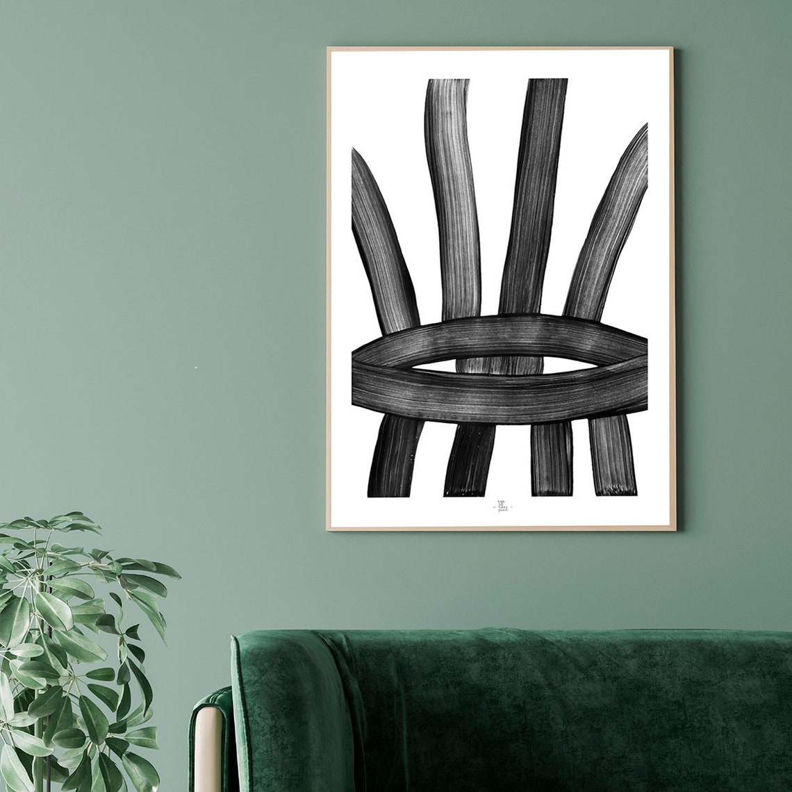 Woven Eye Of Black Brushstroke Strands Graphic Abstract Art Poster - Image 3