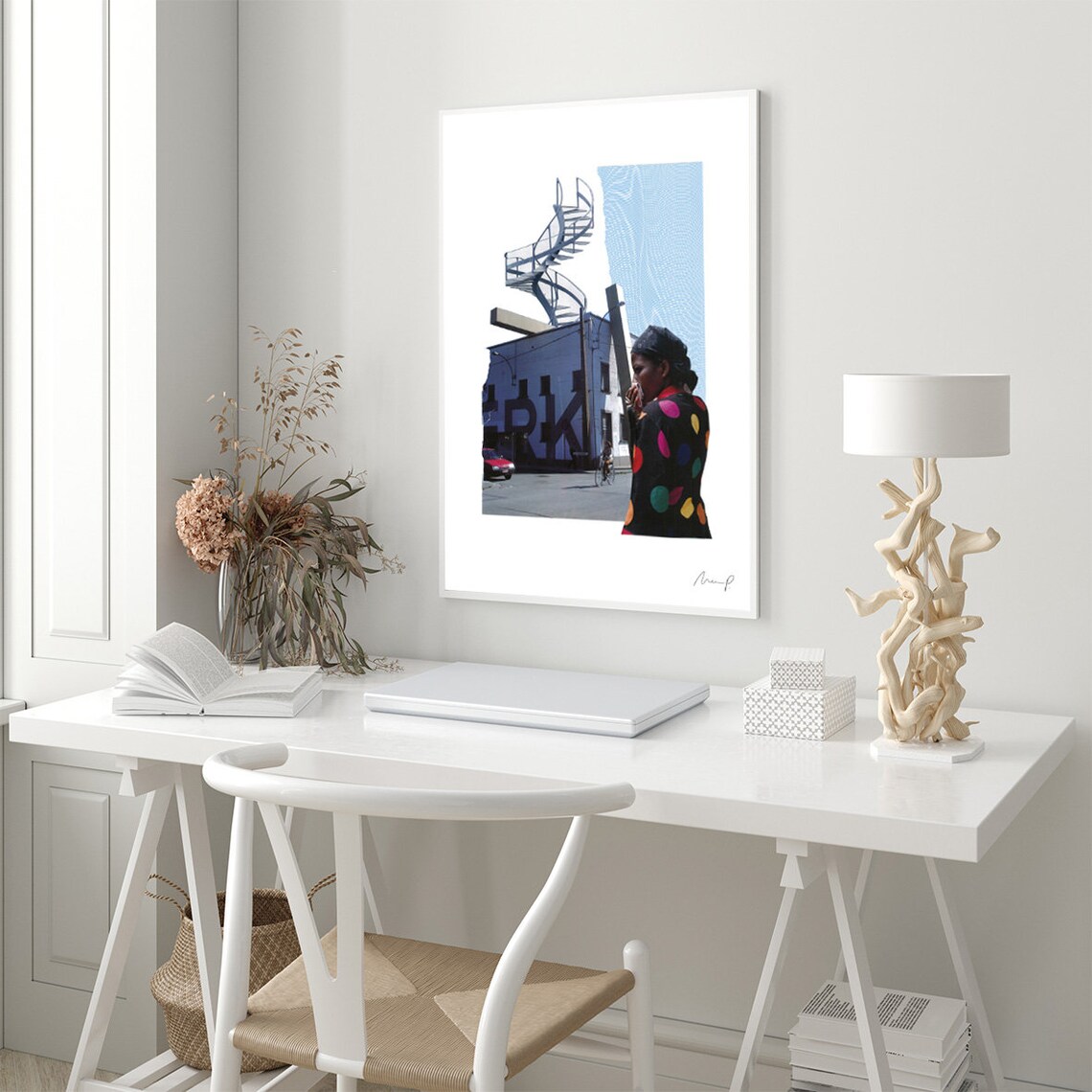 Surreal Photo Collage Spiral Staircase City Street Scene Poster - Image 3