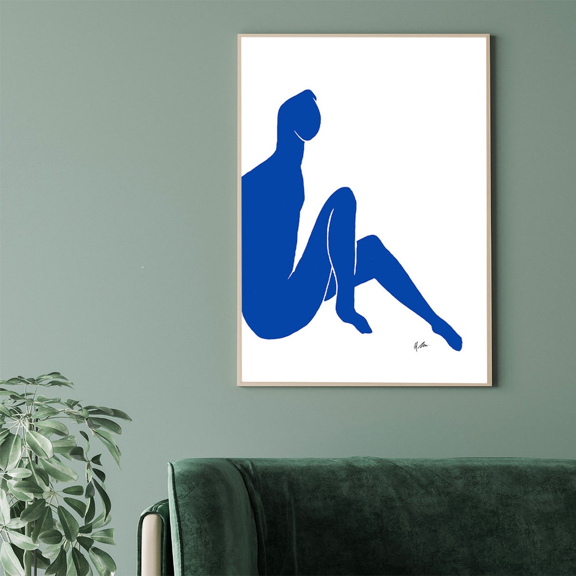 Bold Blue Nude Seated Figure Matisse Inspired Abstract Art Poster - Image 2