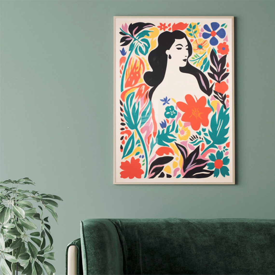 Elegant Woman Silhouette Colorful Flowers Tropical Botanical Poster - Image 2