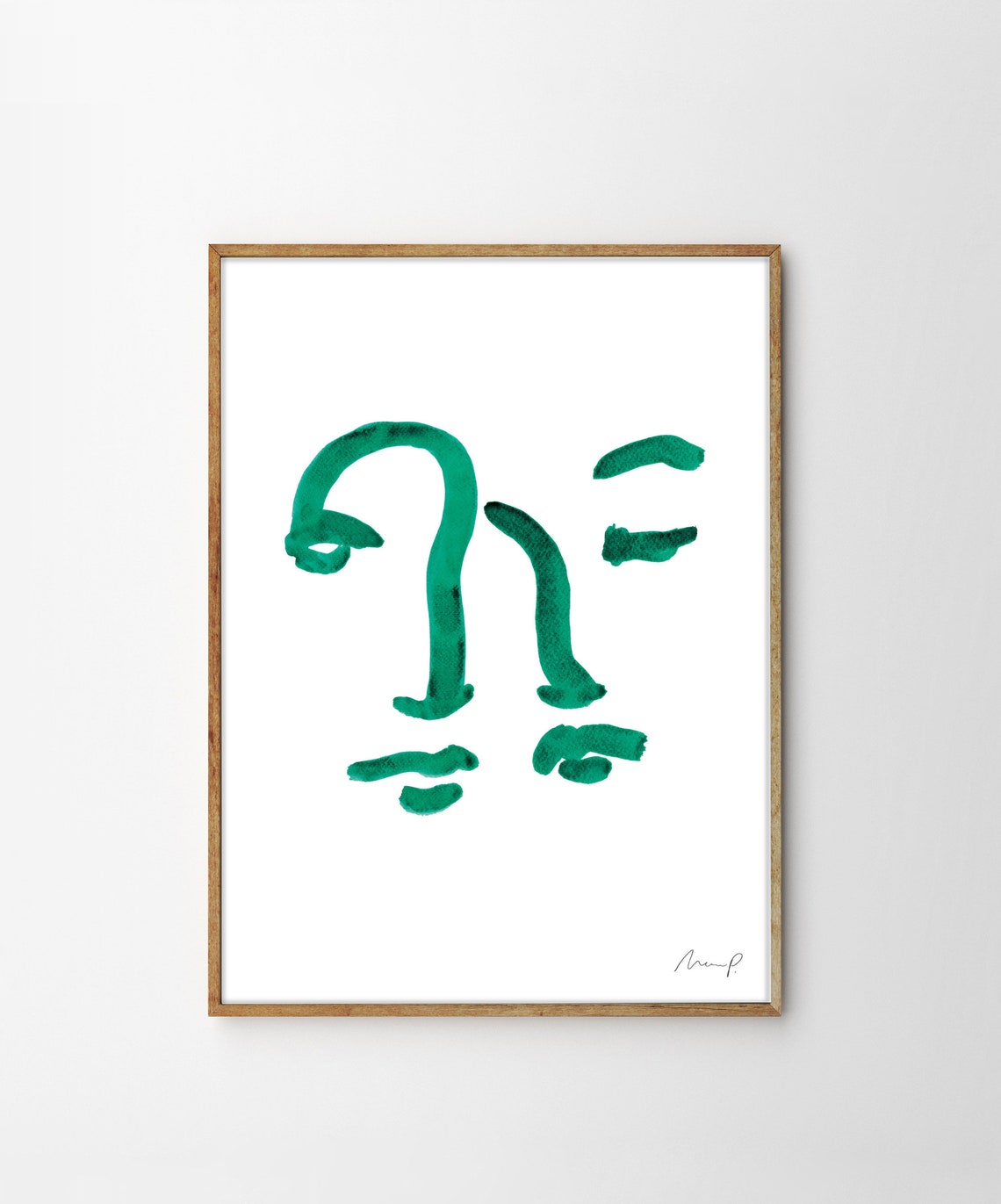 Green Brushstroke Face Ten Dual Face Abstract Portrait Art Poster - Image 4