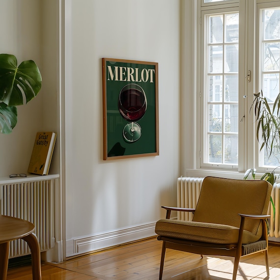 Merlot Wine Glass Overhead Red Wine Retro Kitchen Bar Poster