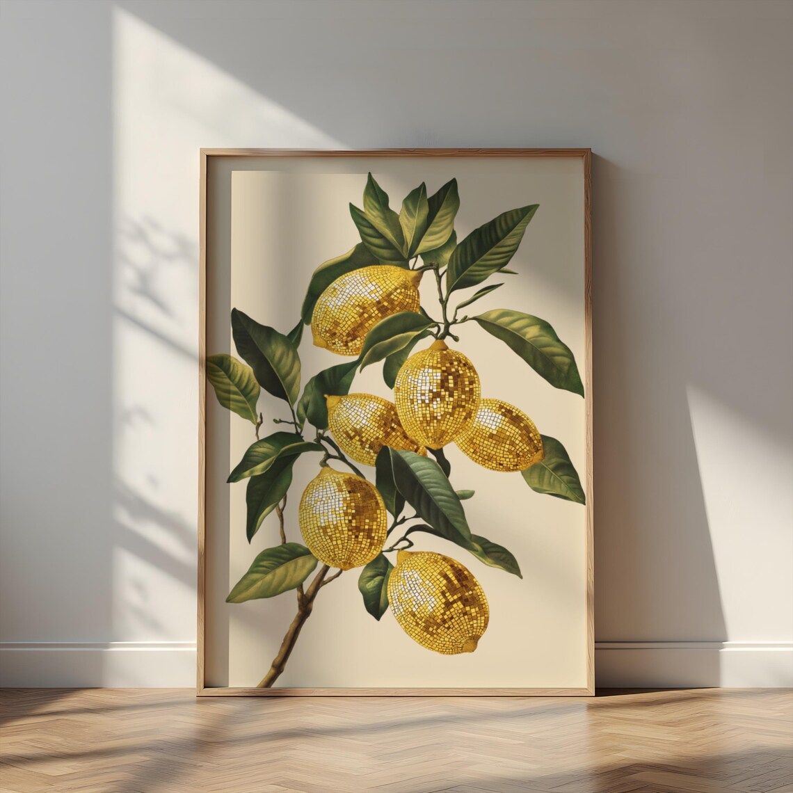Lemon Disco Ball Art Print, Preppy Fruit Poster