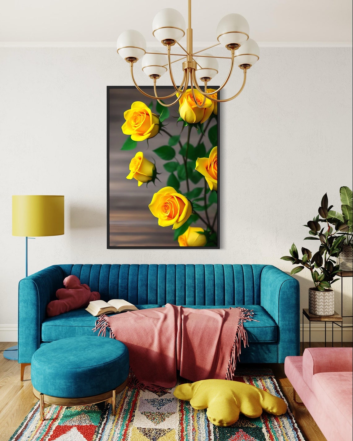 Golden Yellow Roses Photography Art Poster with Warm Wood Tones - Image 3