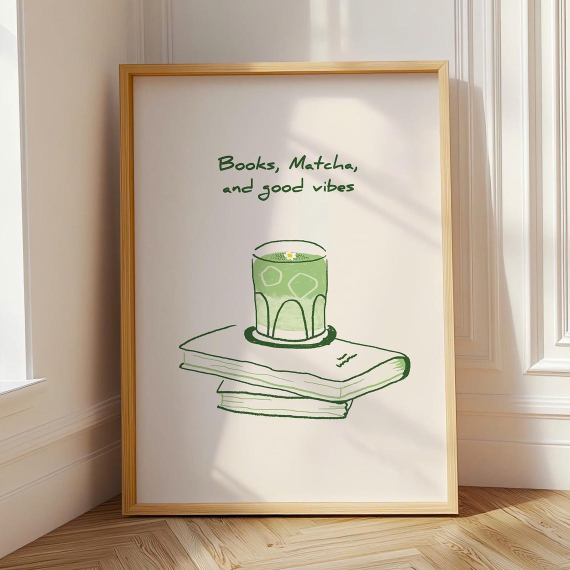 Books Matcha And Good Vibes Iced Green Tea Quote Reading Poster