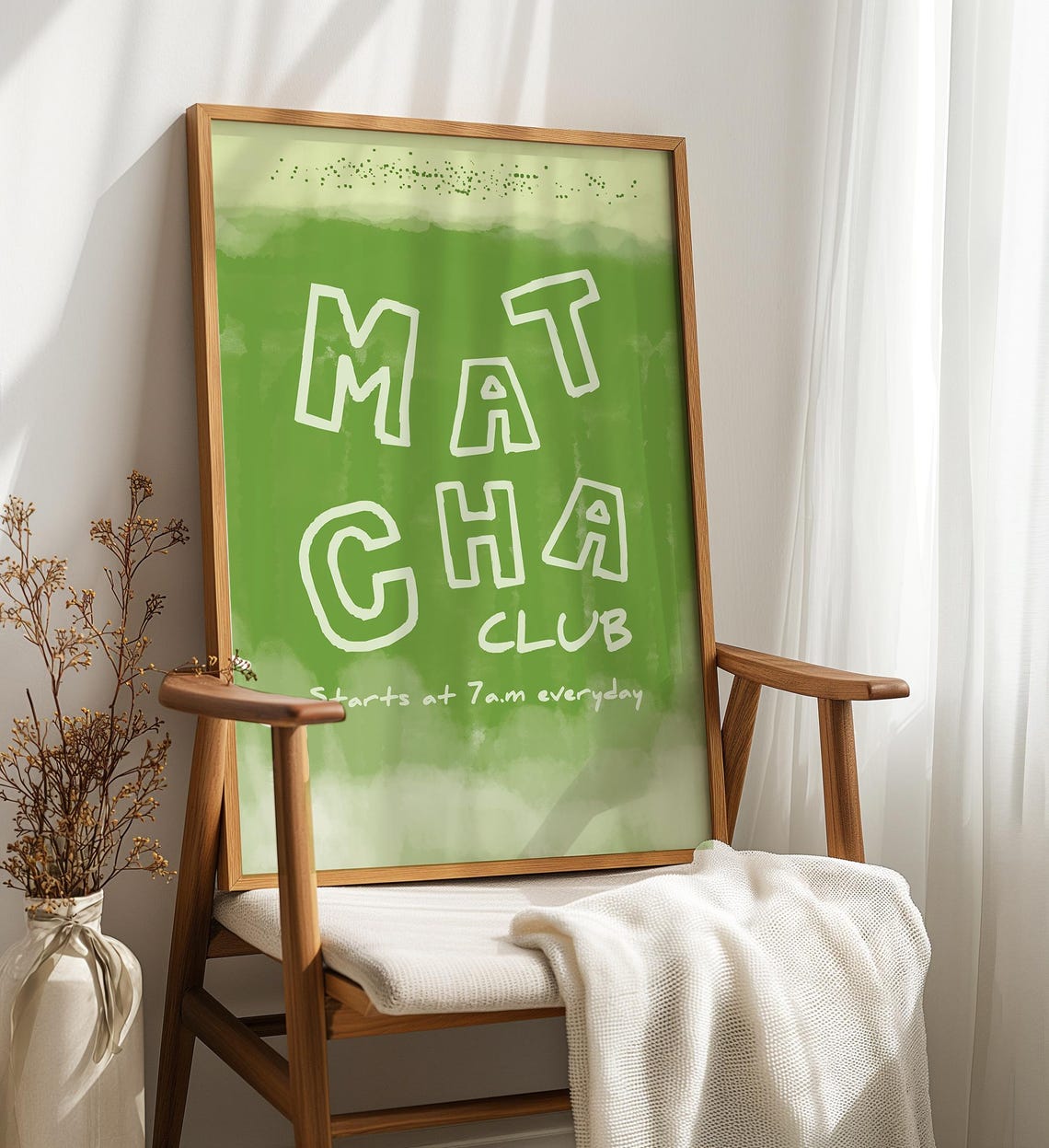 Matcha Club Green Watercolor Hand Lettered Kitchen Wall Art Decor - Image 4