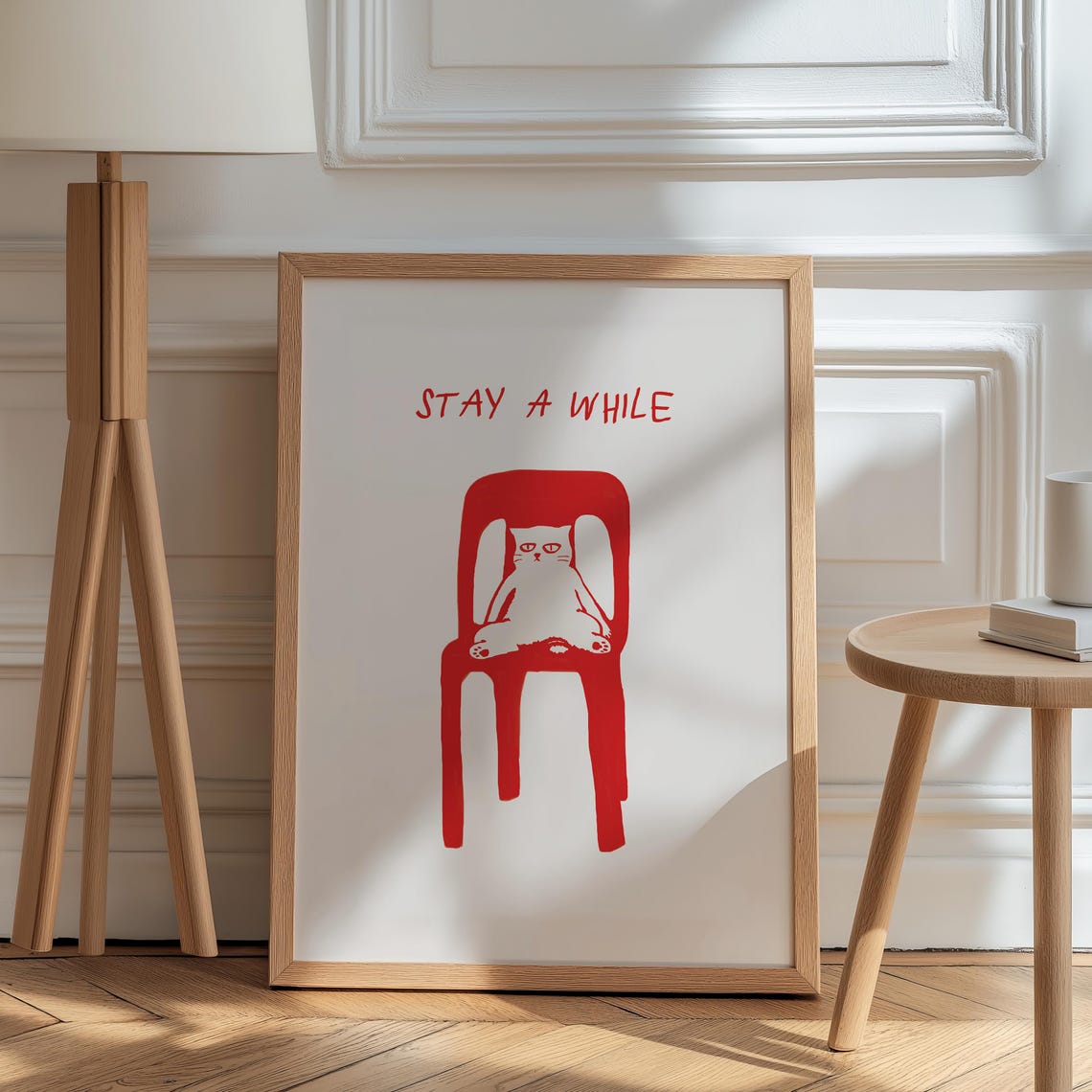 Cat Print Stay A While Print Cute Cat Poster Cat Wall Decor Funny Cat Print Cat Lover Decor Red Cat Print - Image 2