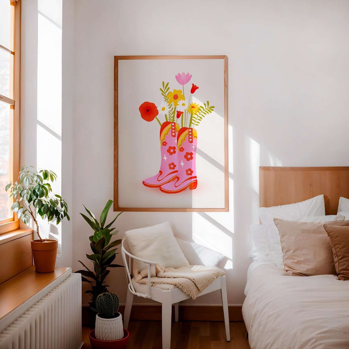 Cowgirl Boots With Flowers, Trendy Pink Art Print - Image 2
