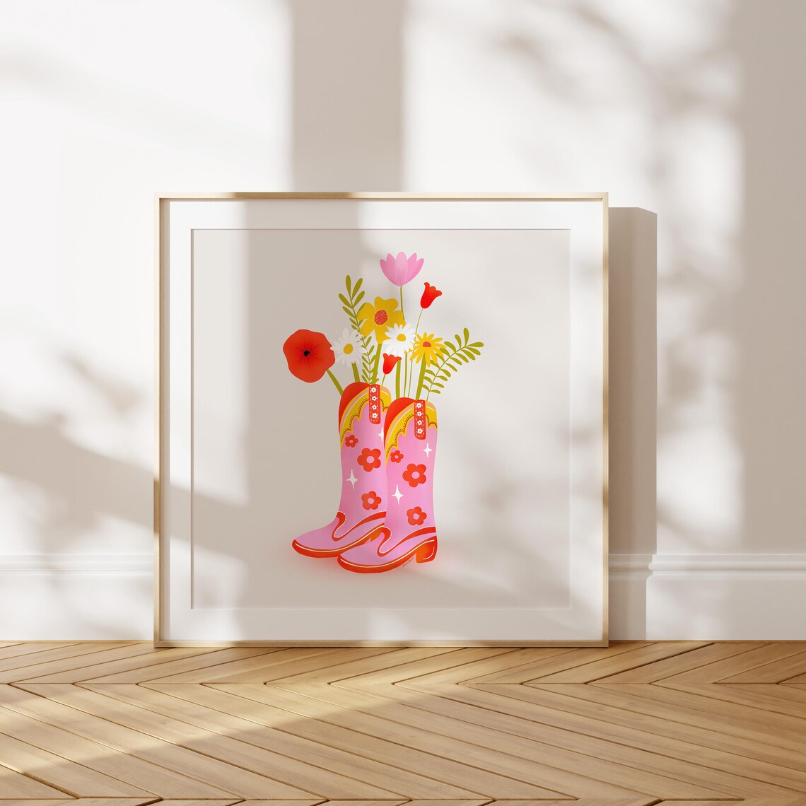 Cowgirl Boots With Flowers, Trendy Pink Art Print - Image 6