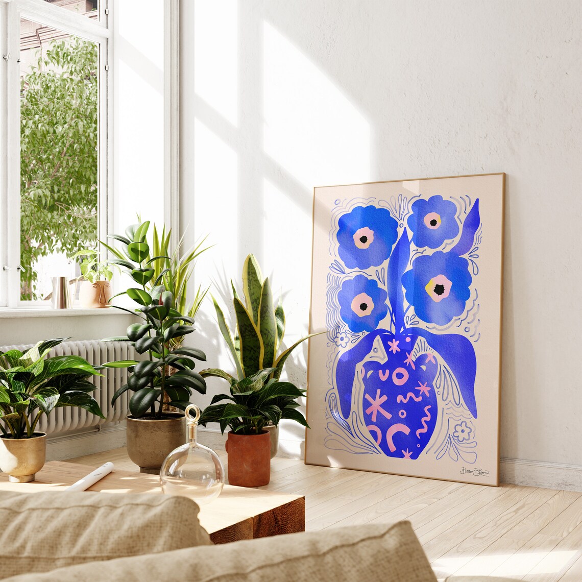 Blue Flowers In A Vase Maximalist Art Print
