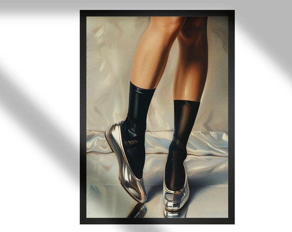 Coquette Silver Flats Painting Oil Print Feminine Wall Art Dark Academia
