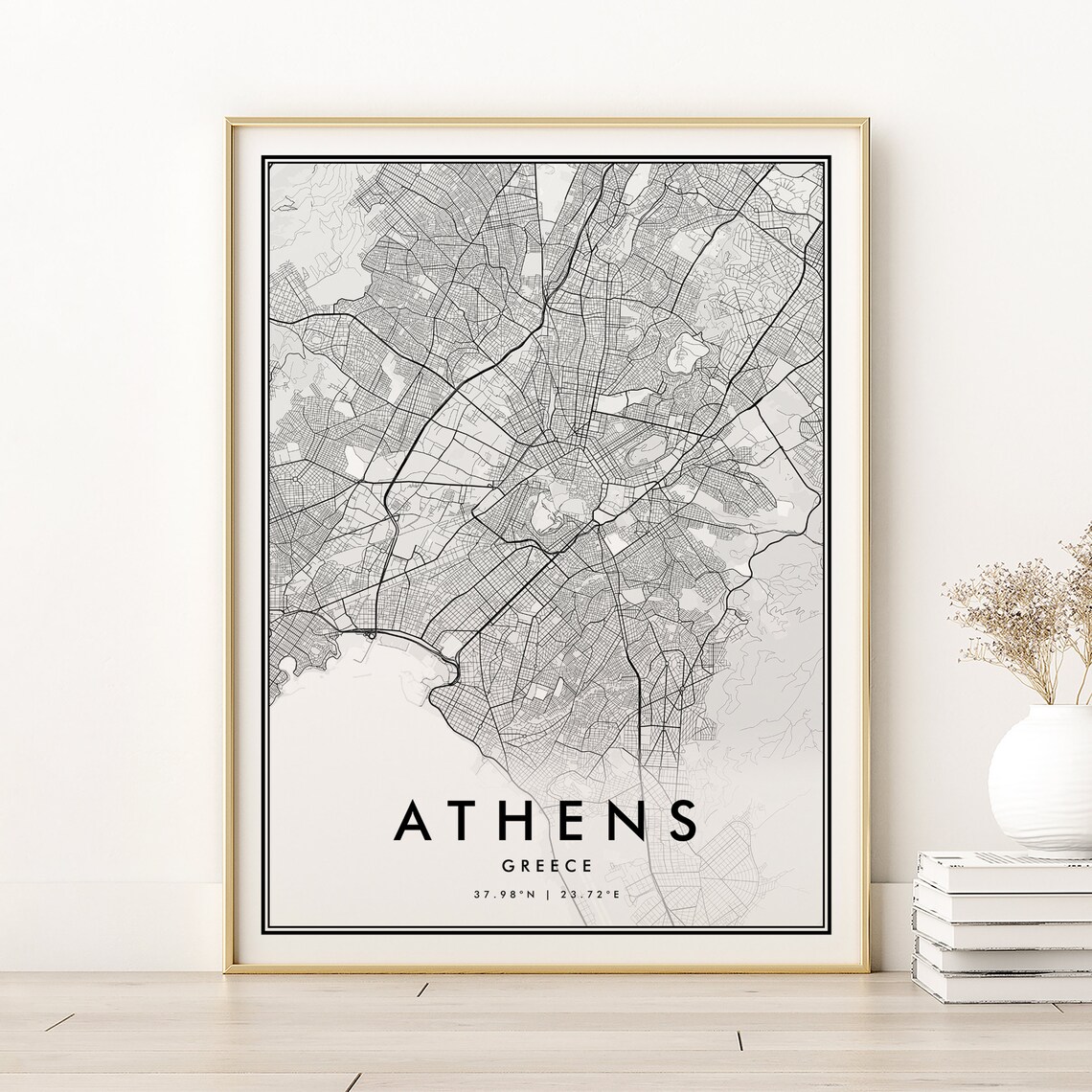 Athens Greece Minimalist Street Map Coordinates Travel Poster