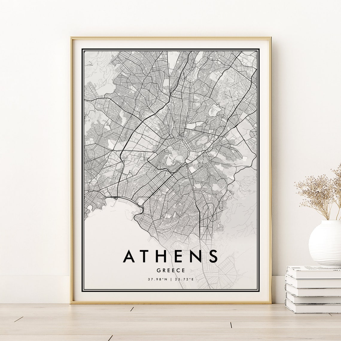 Athens Map Print Greece City Poster Any Location Retro Minimalist Design