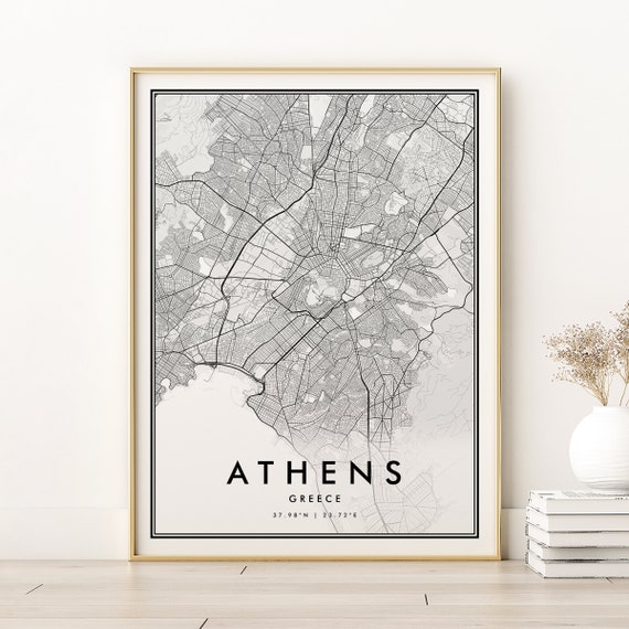 Athens Map Print Greece City Poster Any Location Retro Minimalist Design