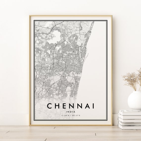 Chennai Map Vintage Travel Poster, City India
