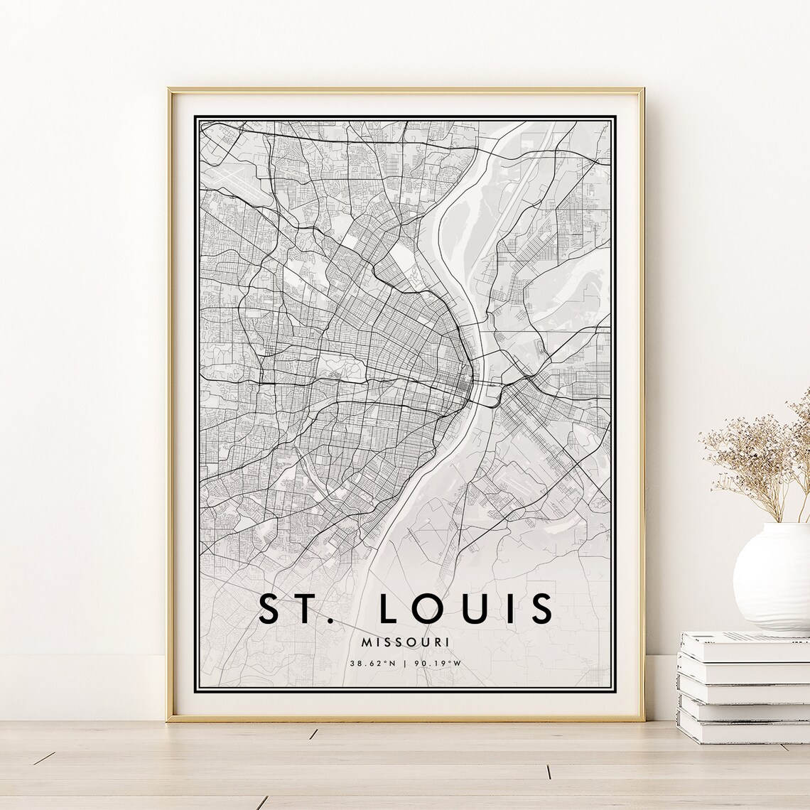 St Louis City Map, Missouri USA Travel Poster