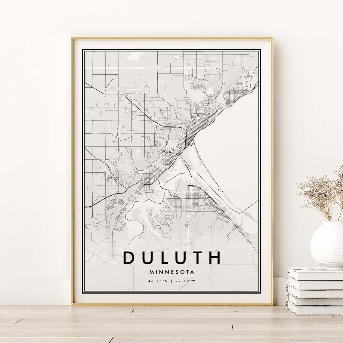Duluth Minnesota Minimalist City Map Black and White Street Line Poster
